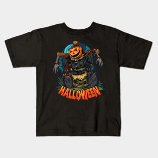 halloween pumpkin scarecrow middle cemetery halloween night Kids T-Shirt